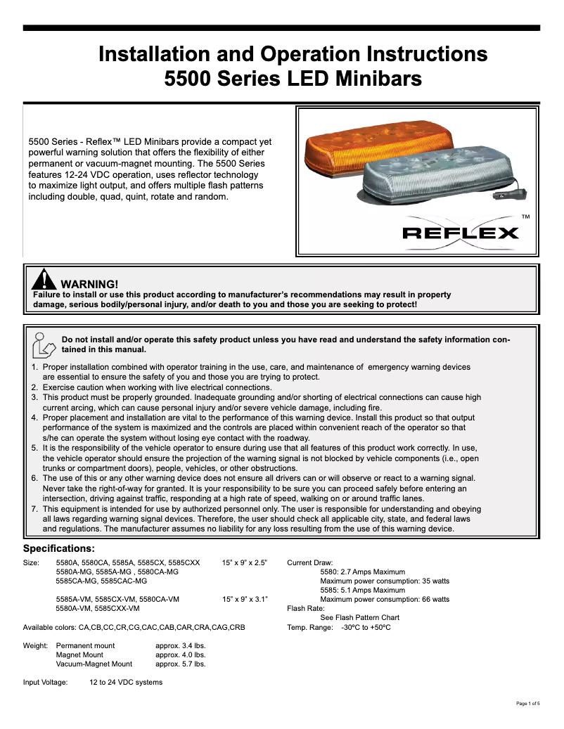 Page n°1 - Manuel utilisateur Epcom X5580AA
