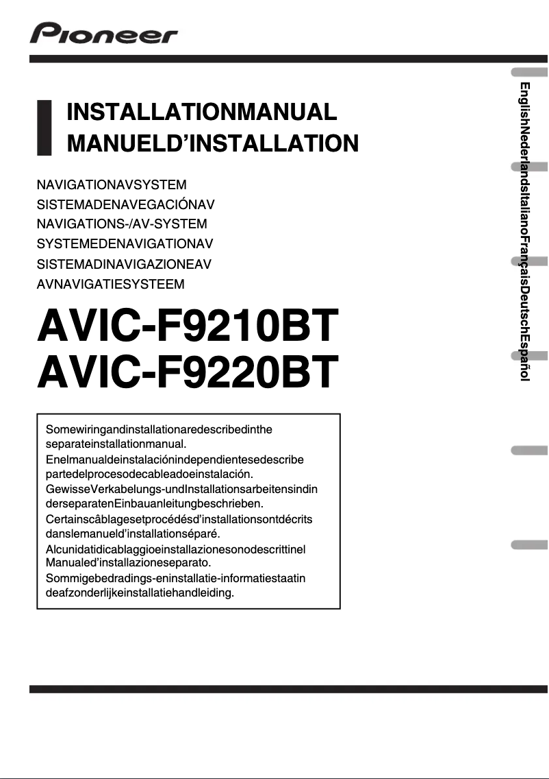 Page n°1 - Guide d'installation Pioneer AVIC-F9210BT