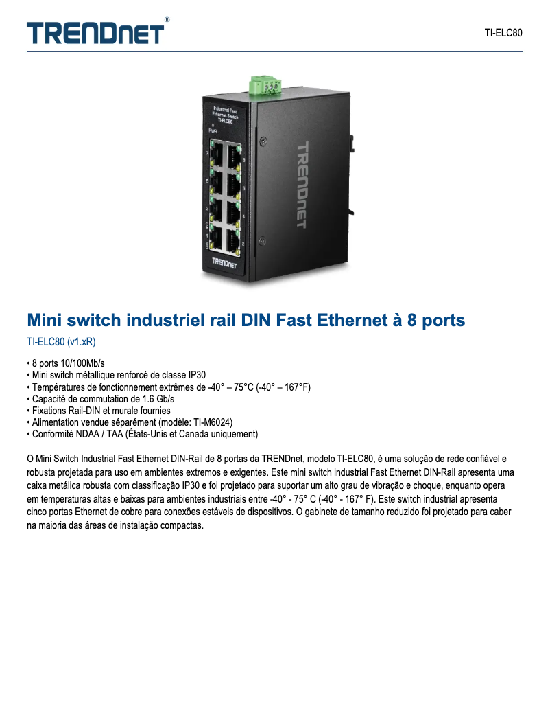 Page 1 de la notice Manuel utilisateur TRENDnet TI-ELC80