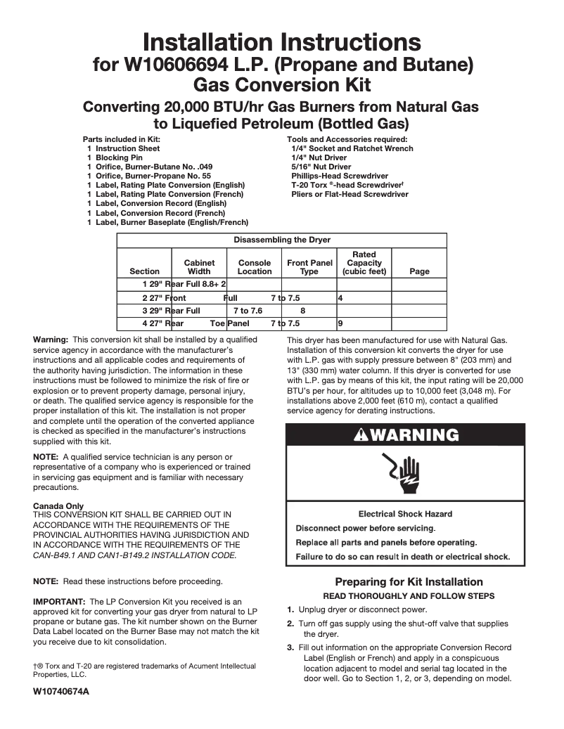 Imagen de la primera página del manual del dispositivo W10606694A