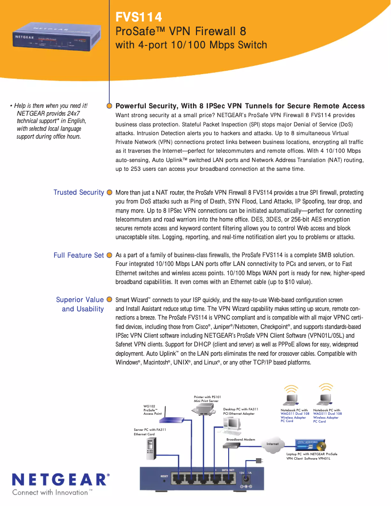 Page n°1 - Fiche technique Netgear FVS114