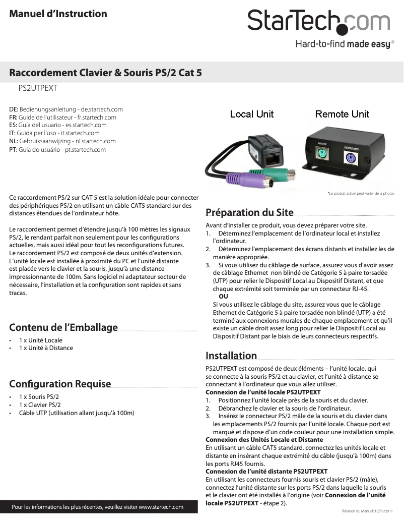 Page n°1 - Manuel utilisateur StarTech.com PS2UTPEXT