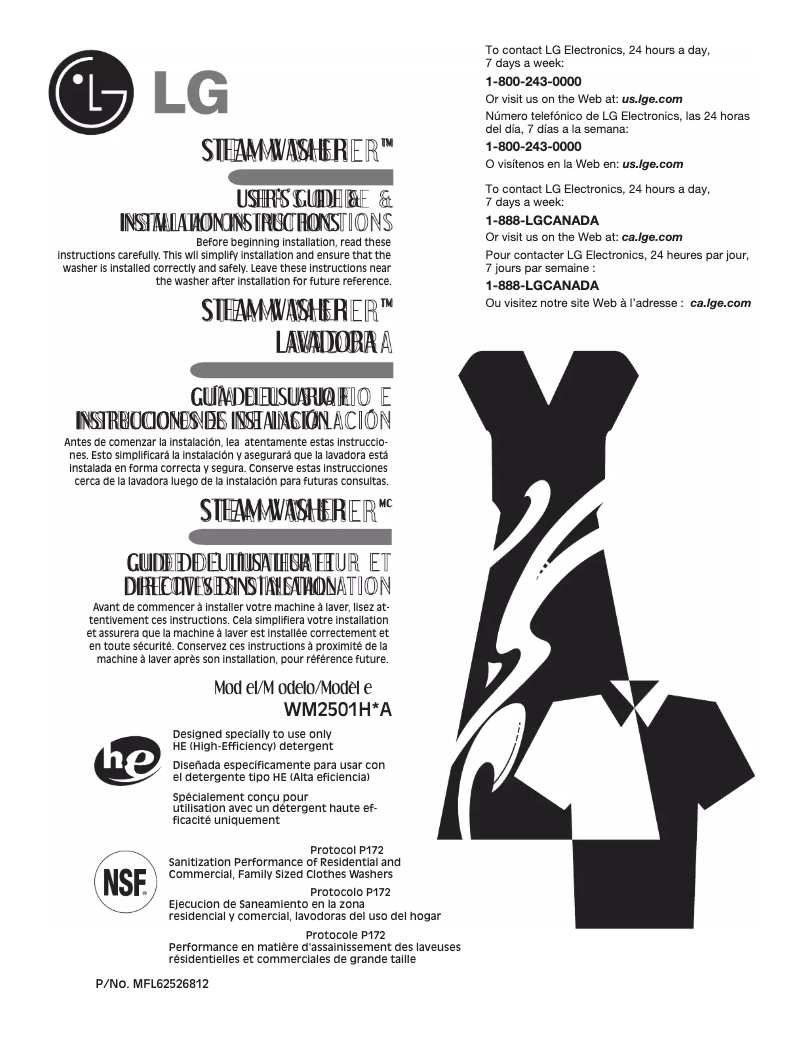 Page 1 de la notice Manuel utilisateur LG WM2501HVA