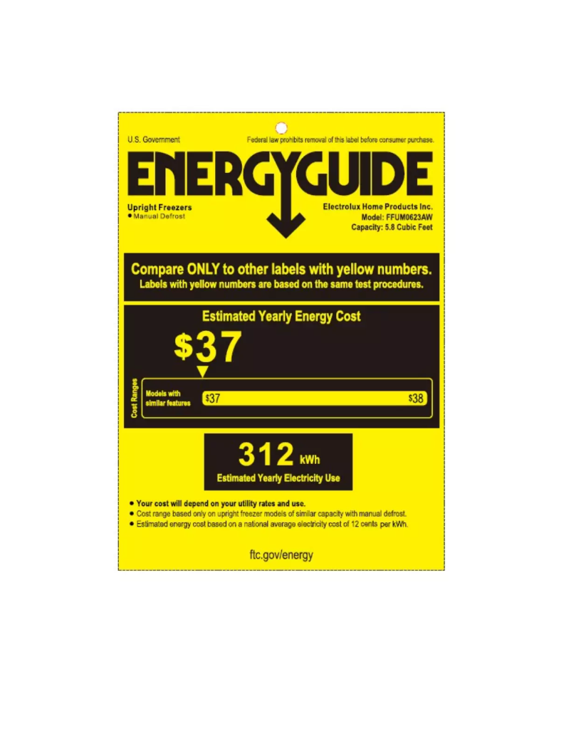 Page n°1 - Label énergétique Frigidaire FFUM0623AW