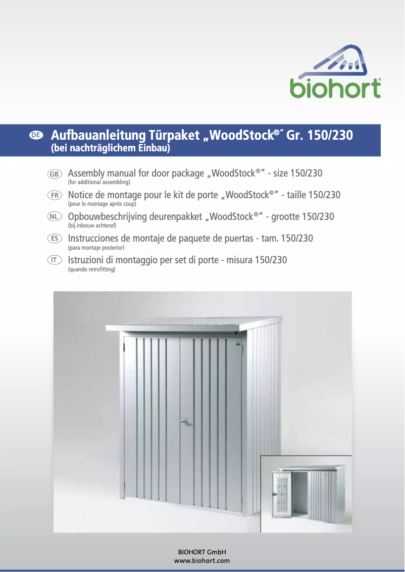 Page 1 de la notice Manuel utilisateur Biohort Woodstock