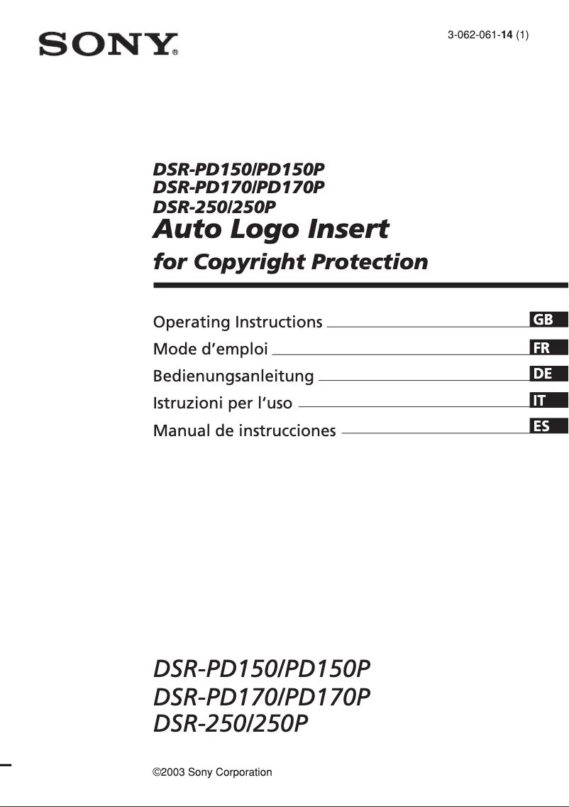 Image de la première page du manuel de l'appareil DSR-PD170P
