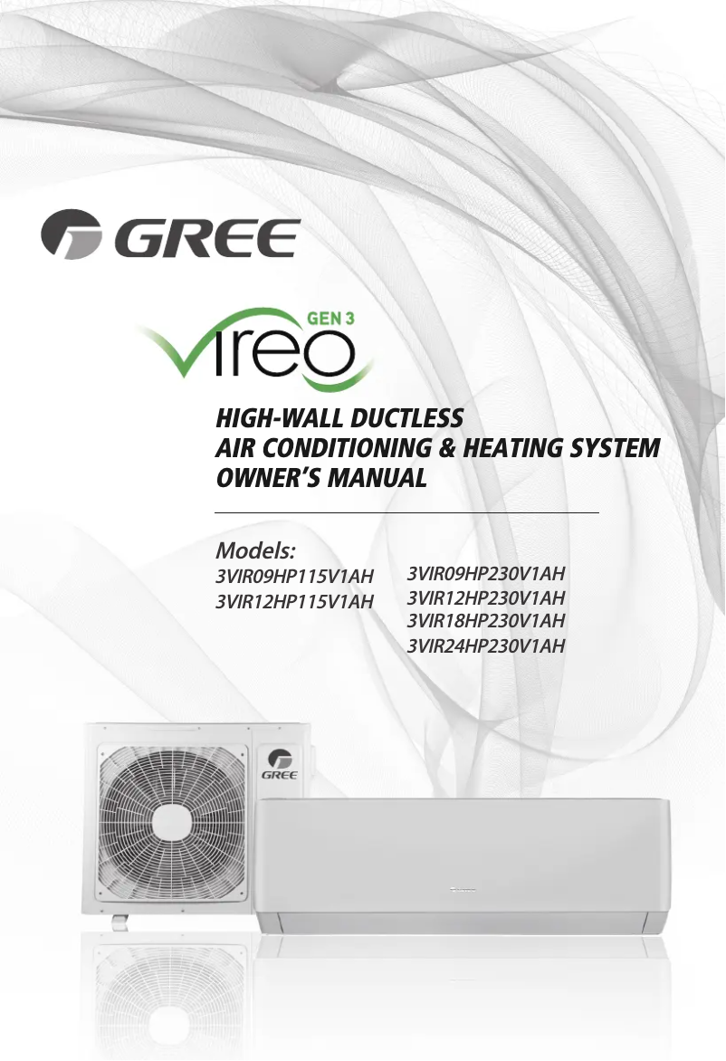 Page 1 de la notice Manuel utilisateur Gree 3VIR18HP230V1AH