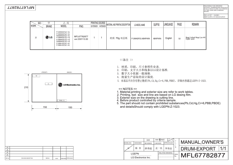 Page 1 of the manual User Manual LG F10B8LDP25