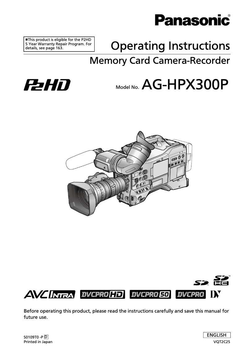 Page n°1 - Manuel utilisateur Panasonic AG-HPX300P
