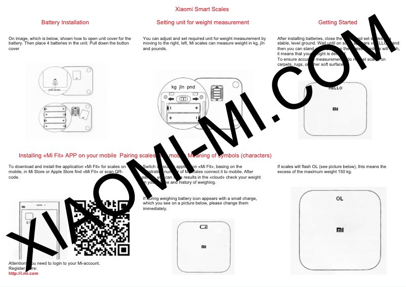 Page 1 de la notice Manuel utilisateur Xiaomi Mi Smart Scale