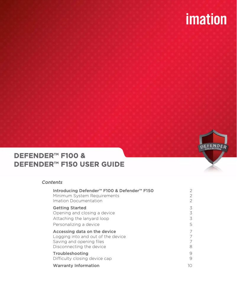 Page 1 de la notice Manuel utilisateur Imation Defender F150 16GB