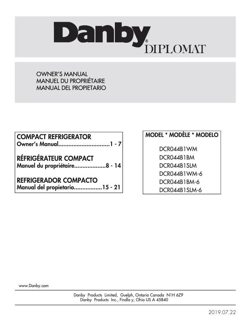 Page 1 de la notice Manuel utilisateur Danby DCR044B1BM-6
