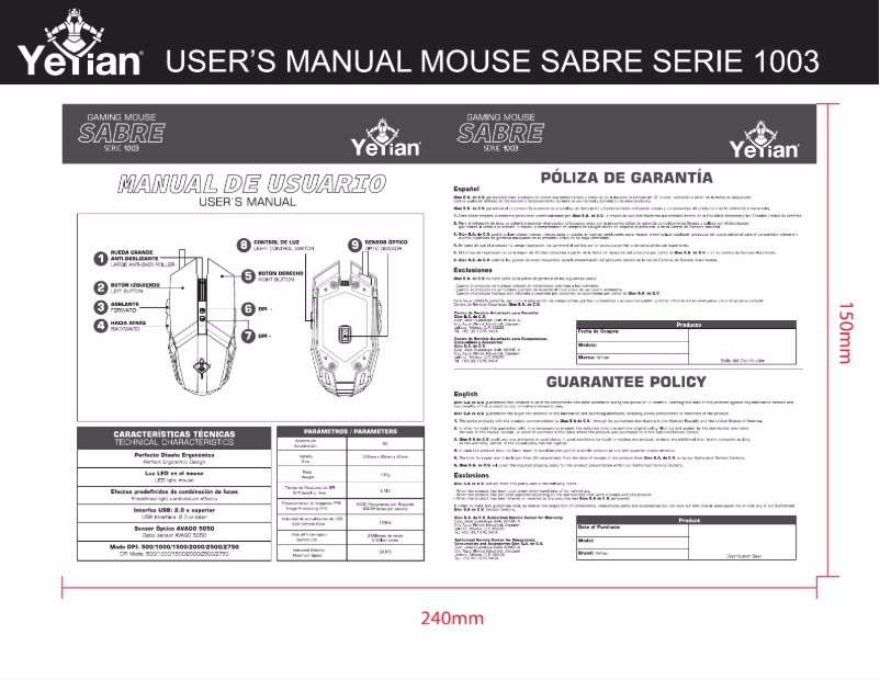 Page 1 de la notice Manuel utilisateur Yeyian Sabre Serie 1003