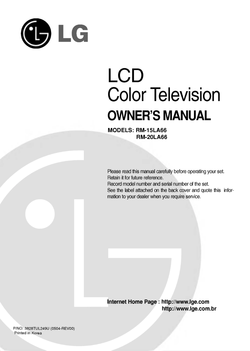 Image de la première page du manuel de l'appareil RM-20LA66