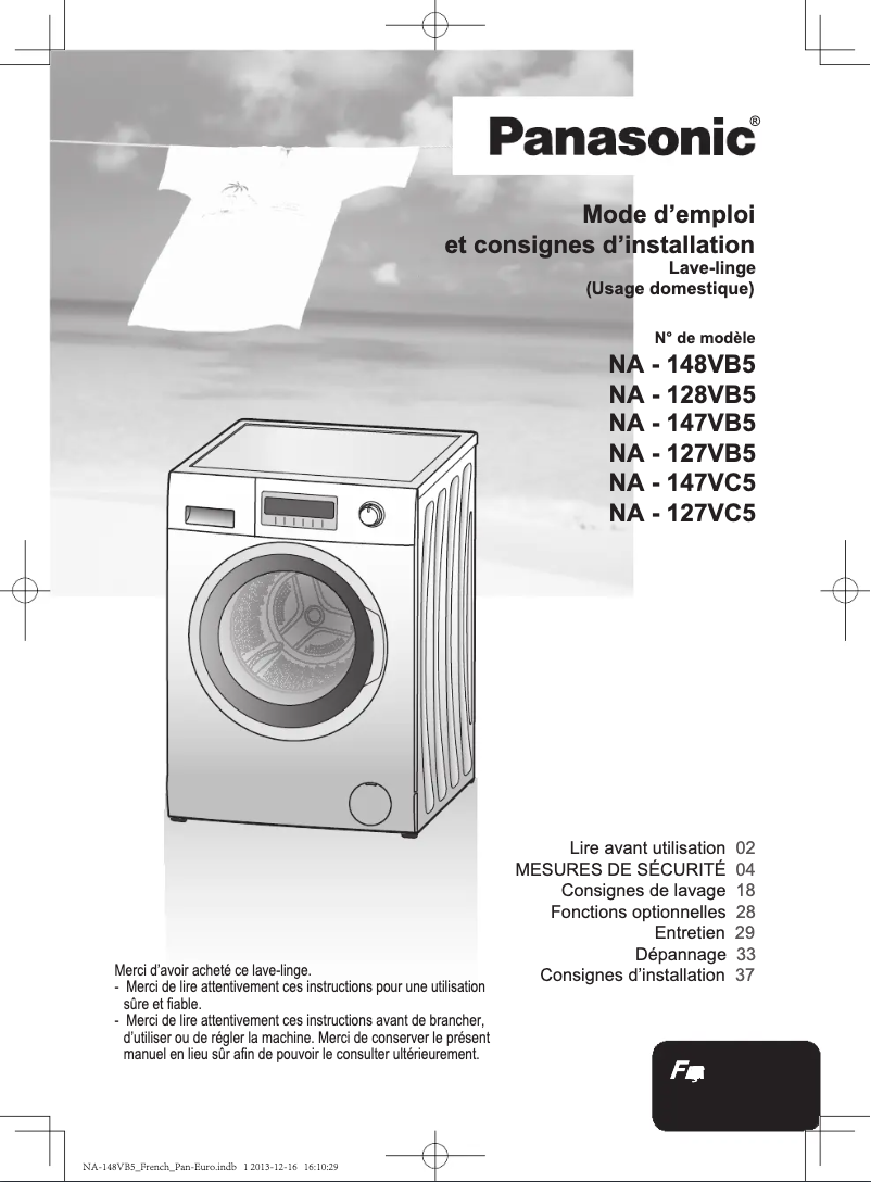 Page n°1 - Manuel utilisateur Panasonic NA-148VB5
