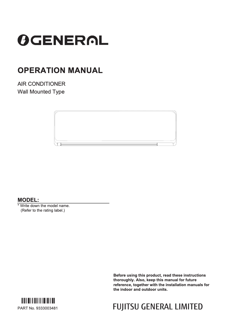 Page 1 de la notice Manuel utilisateur Fujitsu ASGG18KJTA