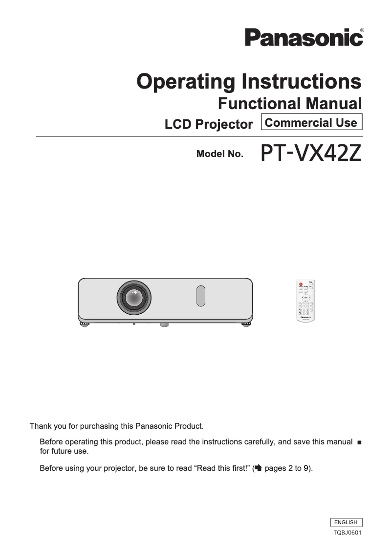 Page n°1 - Manuel utilisateur Panasonic PT-VX42Z
