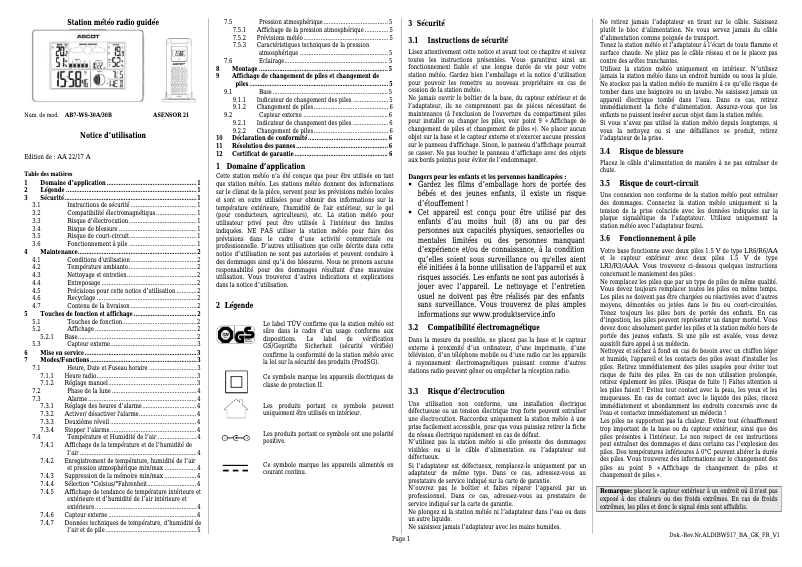 Image de la première page du manuel de l'appareil AB7-WS-30A