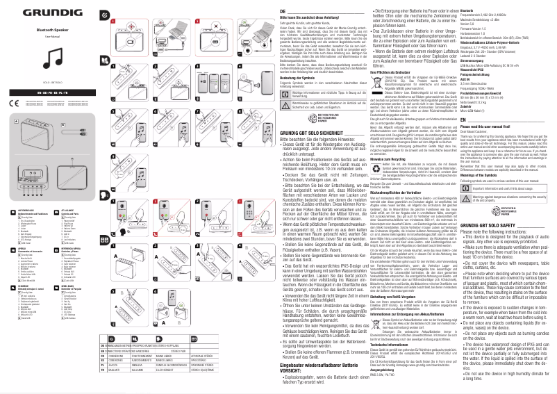 Page 1 de la notice Manuel utilisateur Grundig GBT Solo