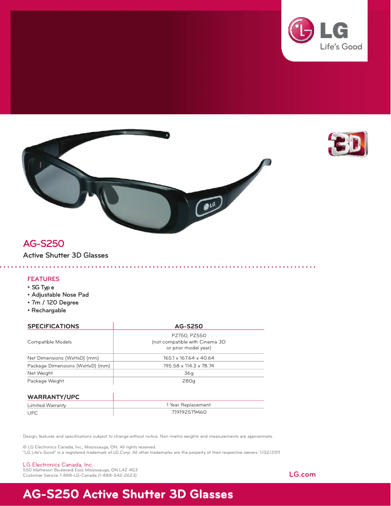 Imagen de la primera página del manual del dispositivo AG-S250