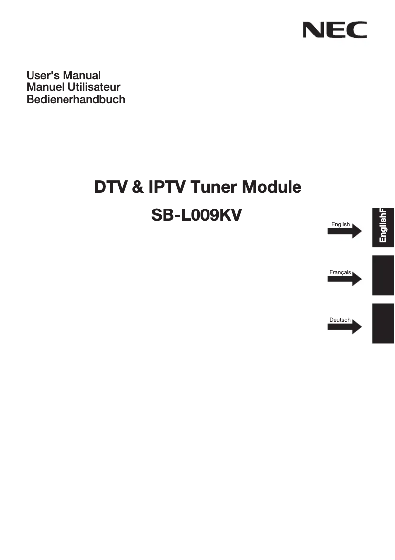 Page 1 de la notice Manuel utilisateur NEC SB-L009KV