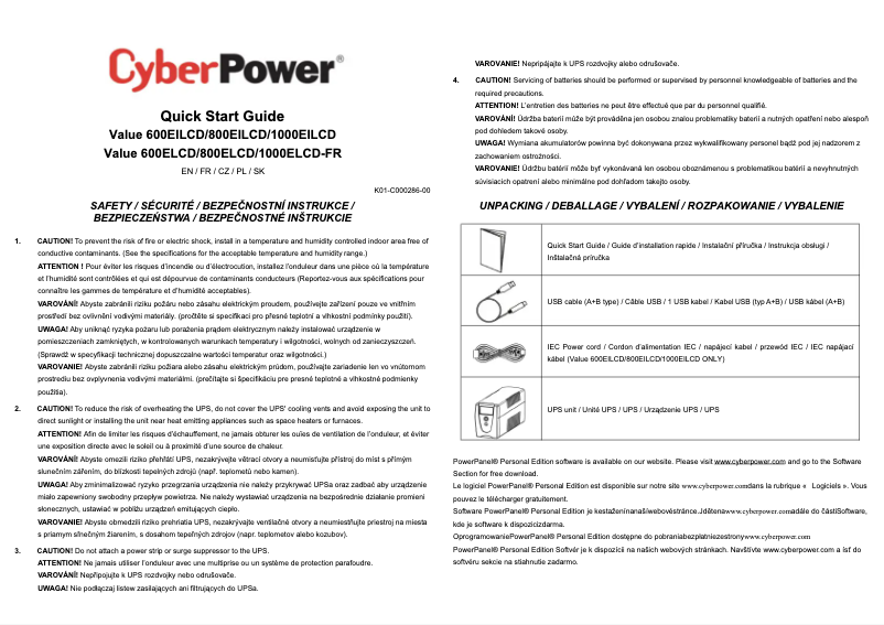 Page 1 de la notice Manuel utilisateur CyberPower Value600EI