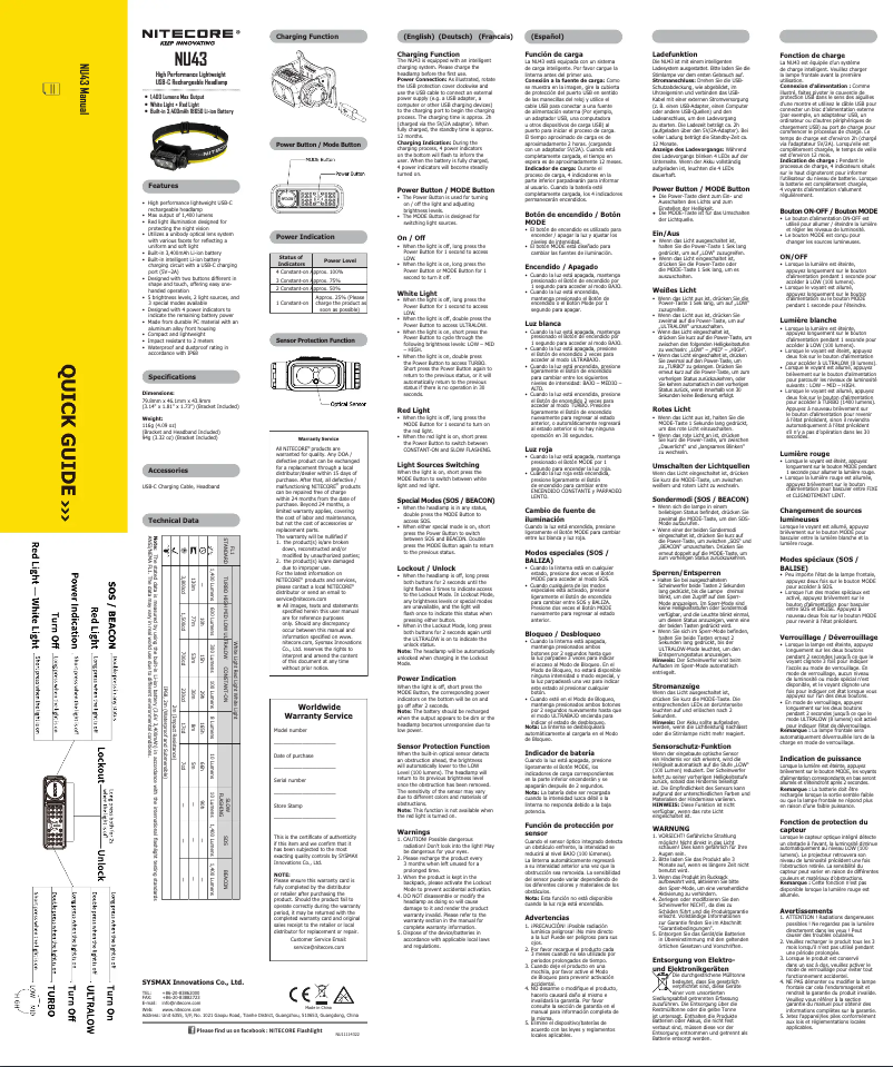 Page n°1 - Manuel utilisateur Nitecore NU43