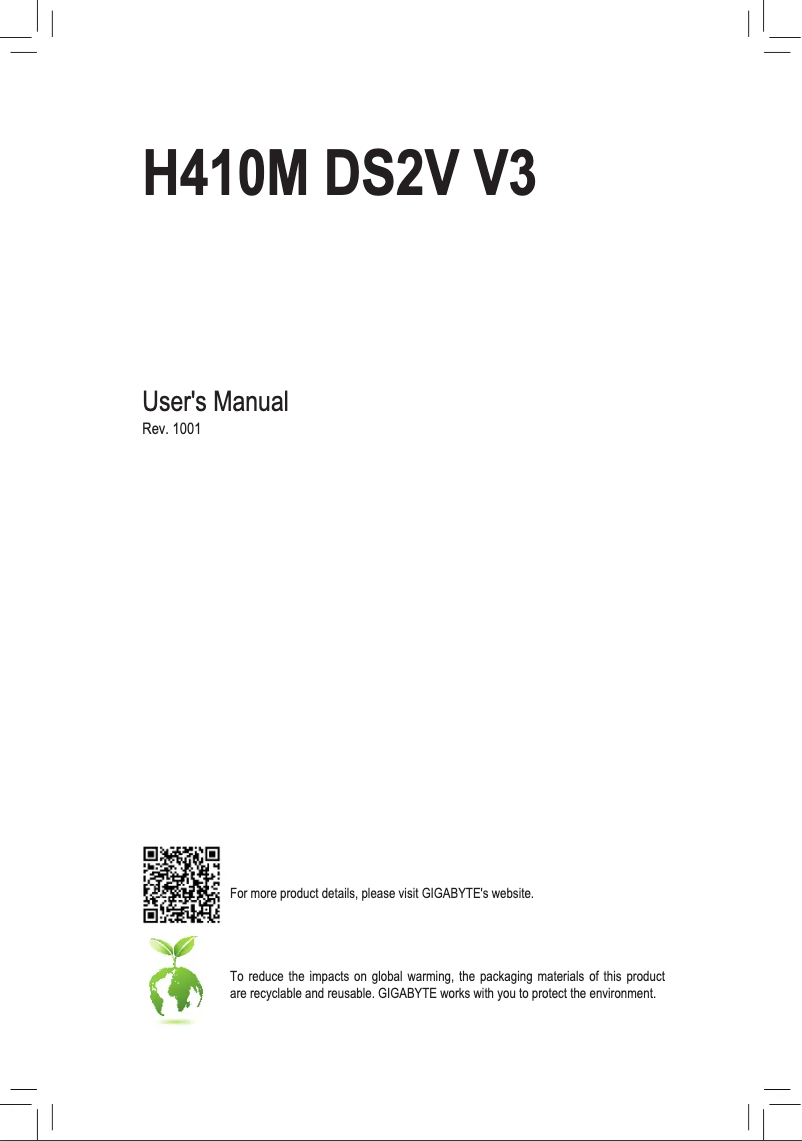 Page n°1 - Manuel utilisateur Gigabyte H410M DS2V V3