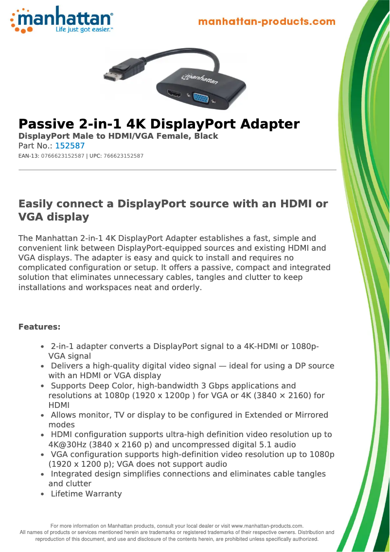 Page 1 de la notice Manuel utilisateur Manhattan 152587