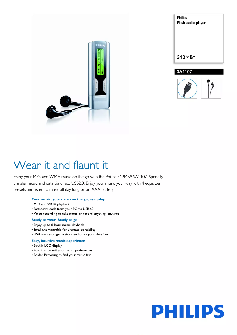 Page 1 de la notice Brochure Philips SA1107