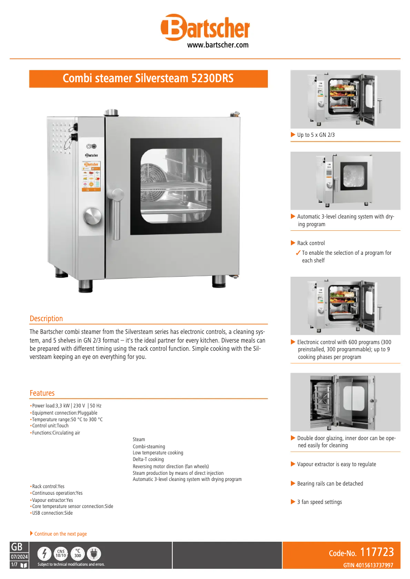 Page 1 de la notice Fiche technique Bartscher 117723