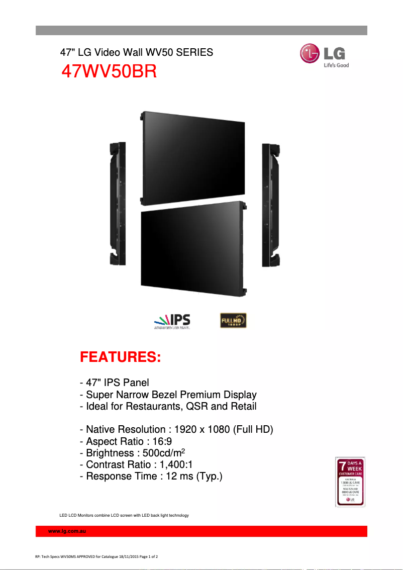 Página 1 del manual Ficha técnica LG 47WV50BR