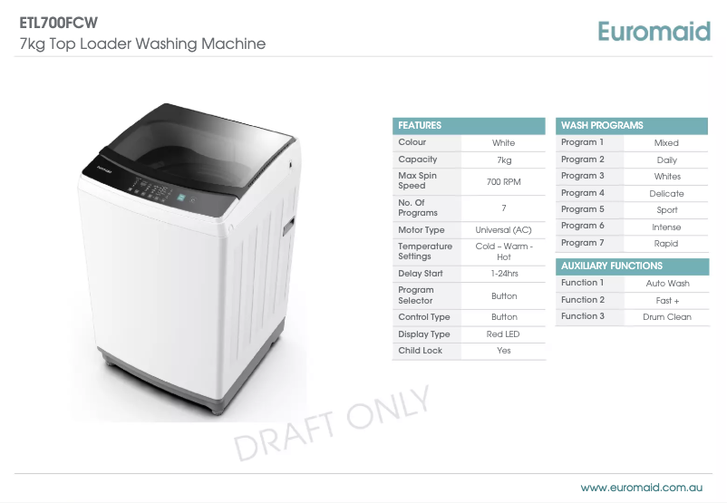Image de la première page du manuel de l'appareil ETL700FCW