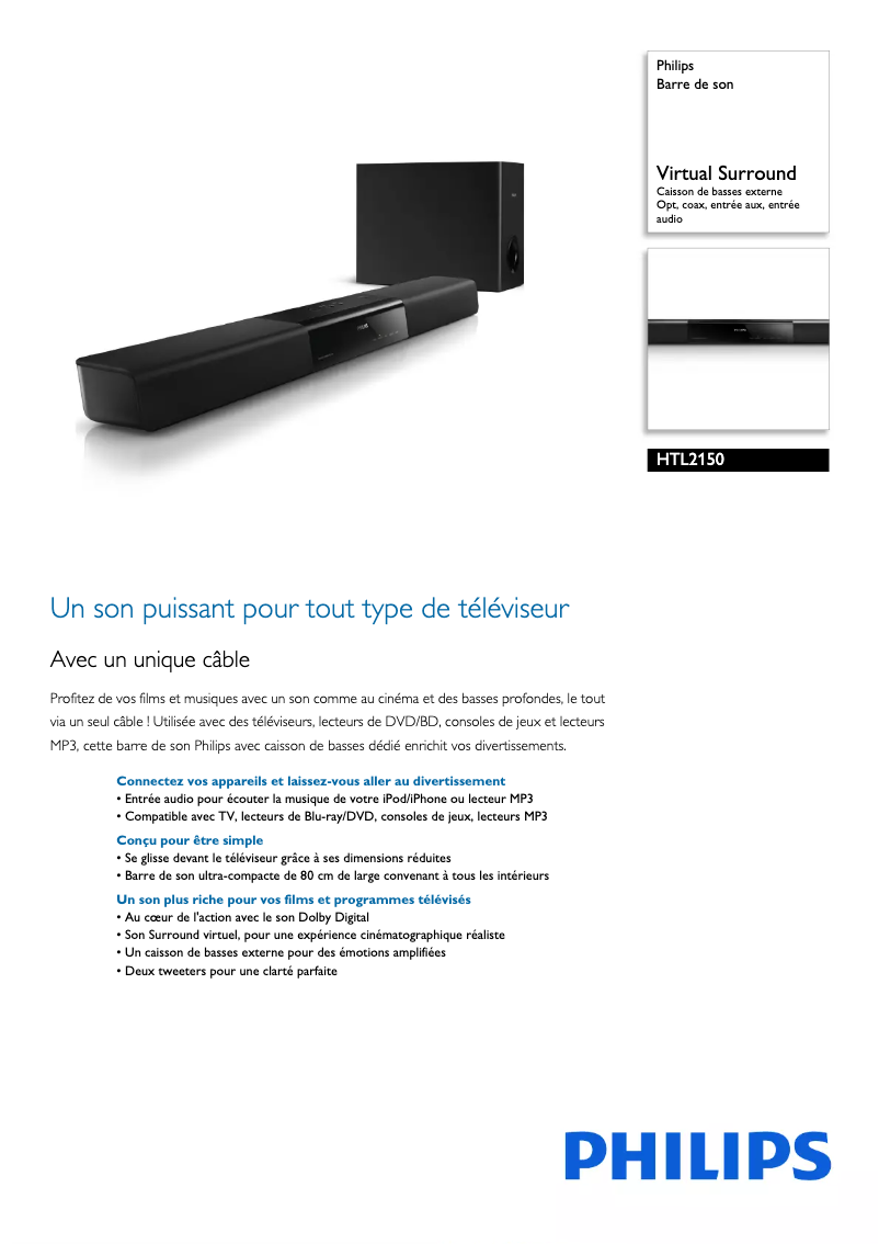 Page n°1 - Fiche technique Philips HTL2150