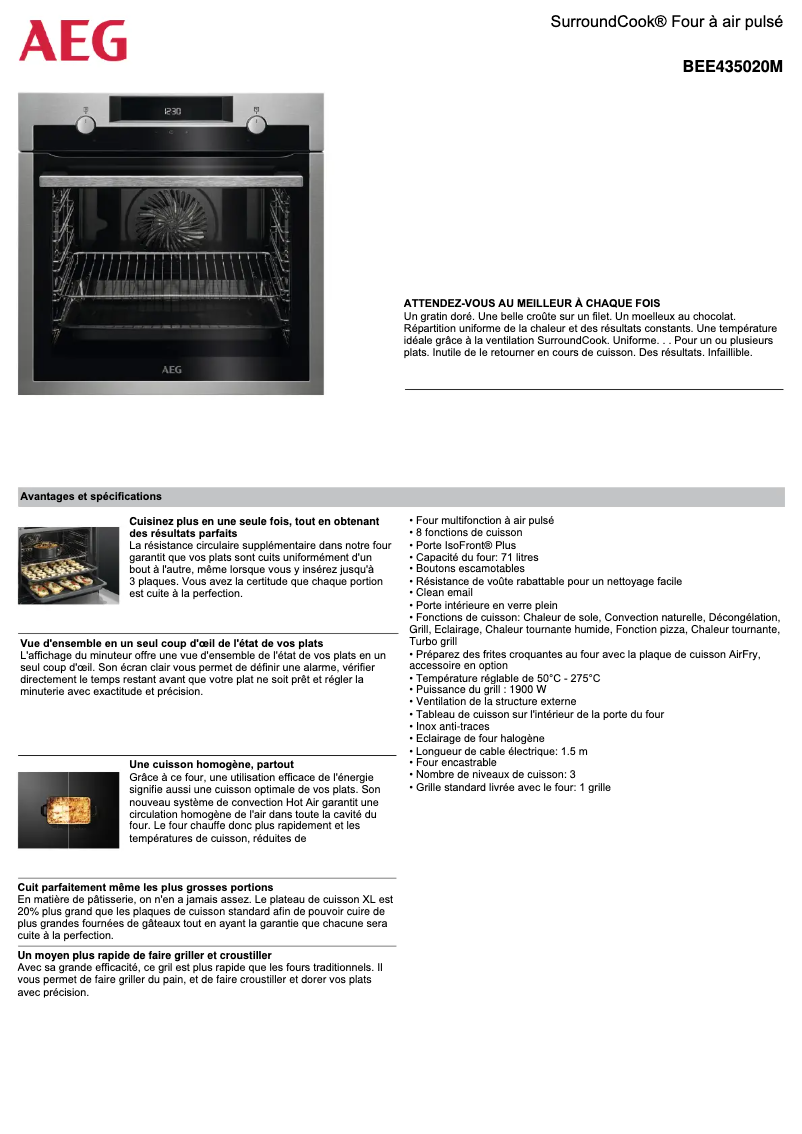 Page n°1 - Fiche technique AEG BEE435020M