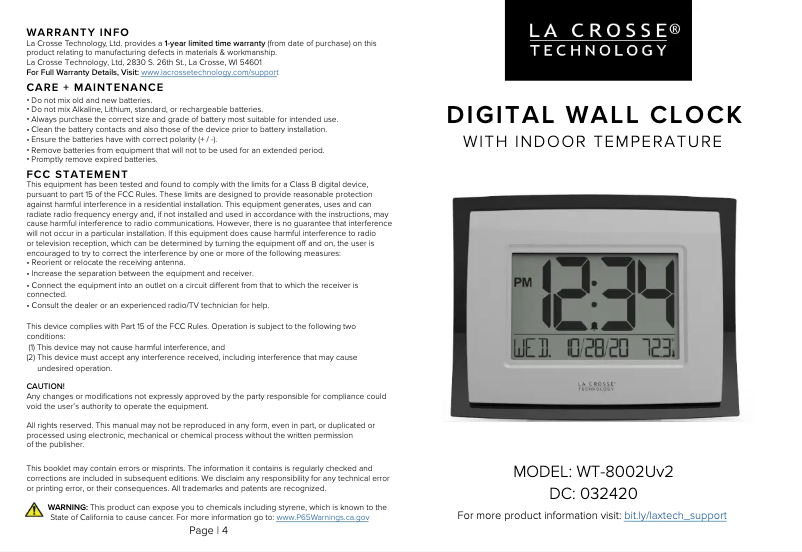 Image de la première page du manuel de l'appareil WT-8002UV2
