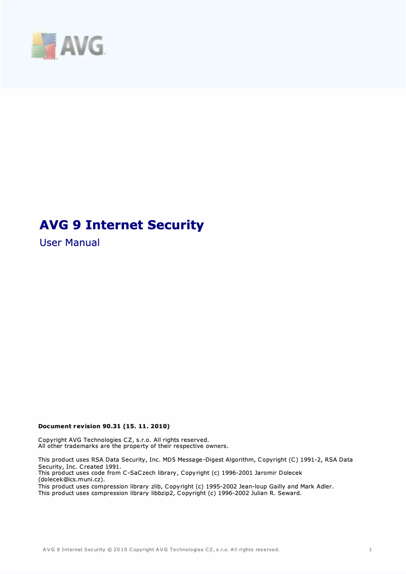 Image de la première page du manuel de l'appareil Internet Security 9.0
