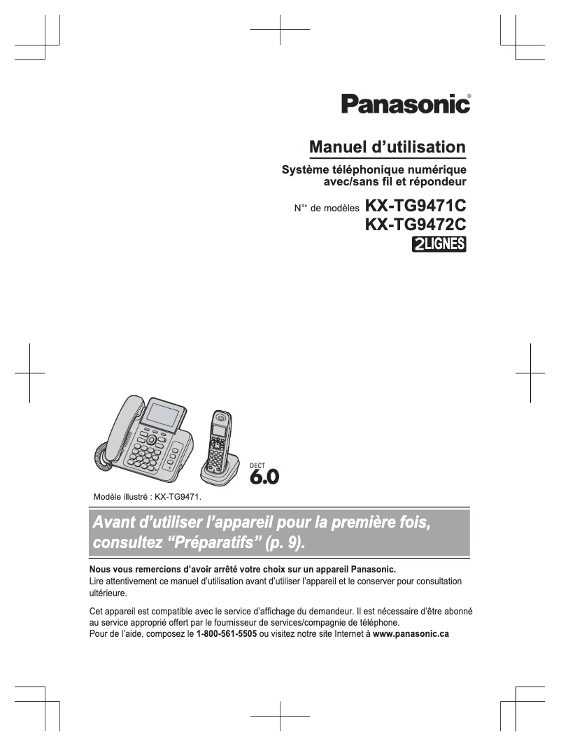 Imagen de la primera página del manual del dispositivo KX-TG9472