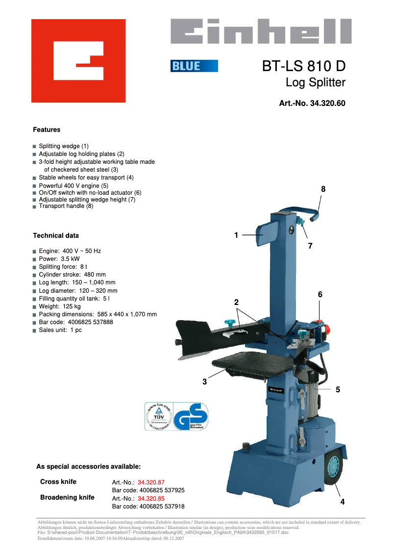 Page n°1 - Manuel utilisateur Einhell BT-LS 810 D