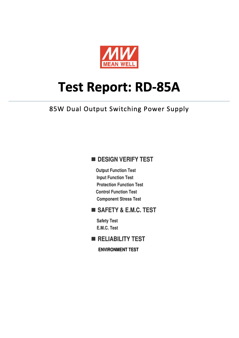 Page 1 de la notice Fiche technique Mean Well RD-85A