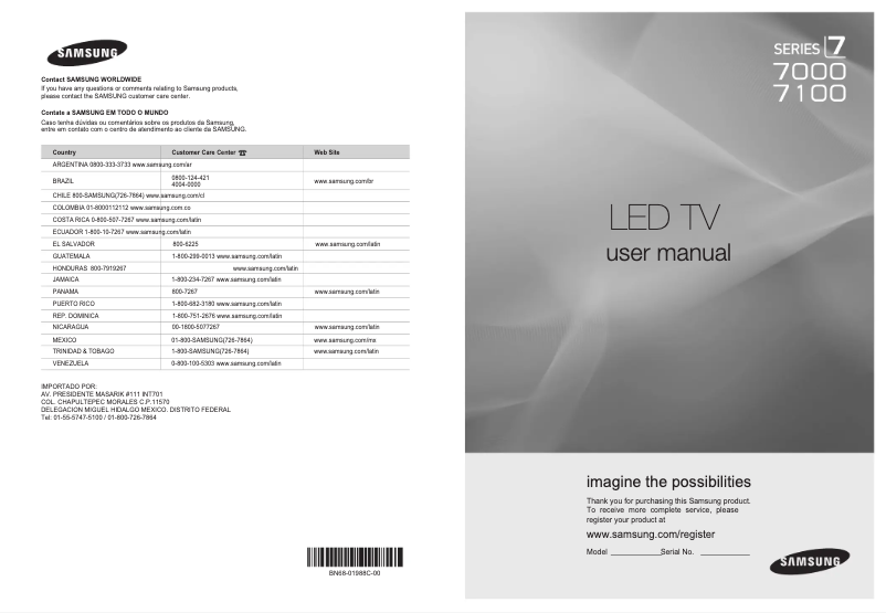 Page 1 de la notice Manuel utilisateur Samsung UN40B7000WF