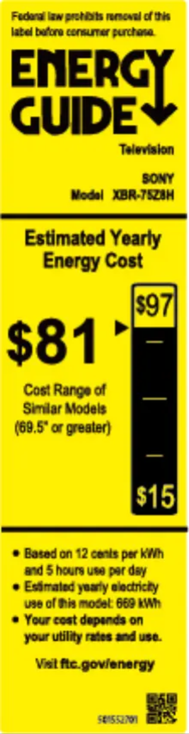 Page 1 de la notice Label énergétique Sony XBR75Z8H