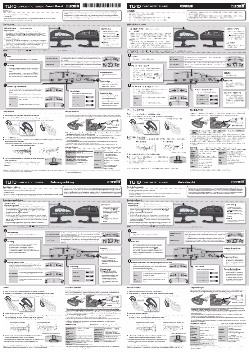 Page 1 de la notice Manuel utilisateur Boss TU-10
