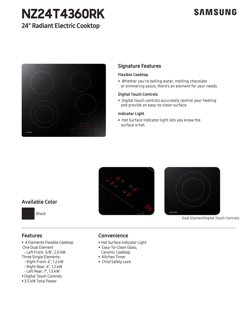Page 1 de la notice Fiche technique Samsung NZ24T4360RK
