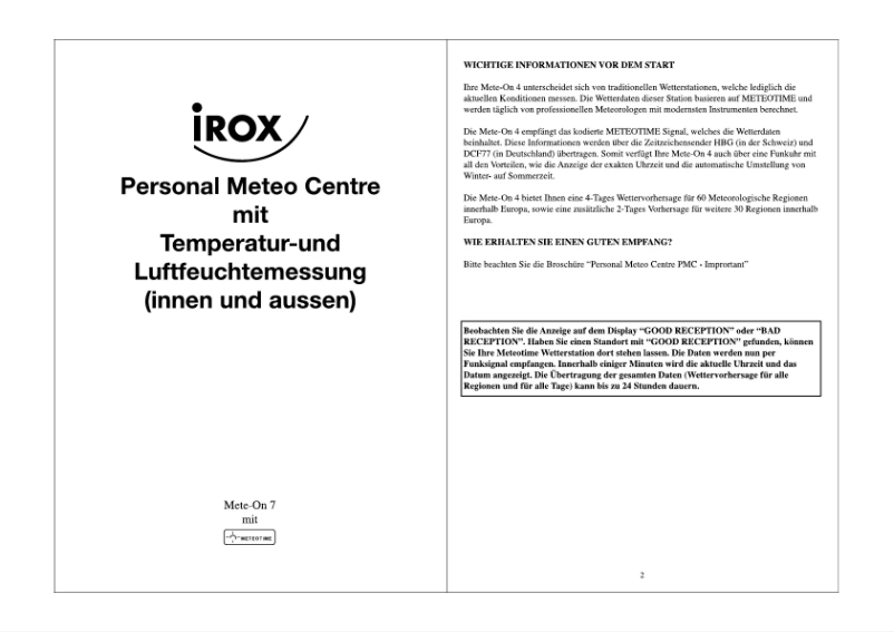 Page 1 de la notice Manuel utilisateur Irox METE-ON7