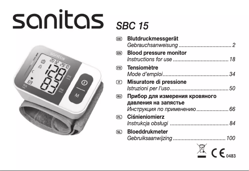 Page n°1 - Manuel utilisateur Sanitas SBC 15