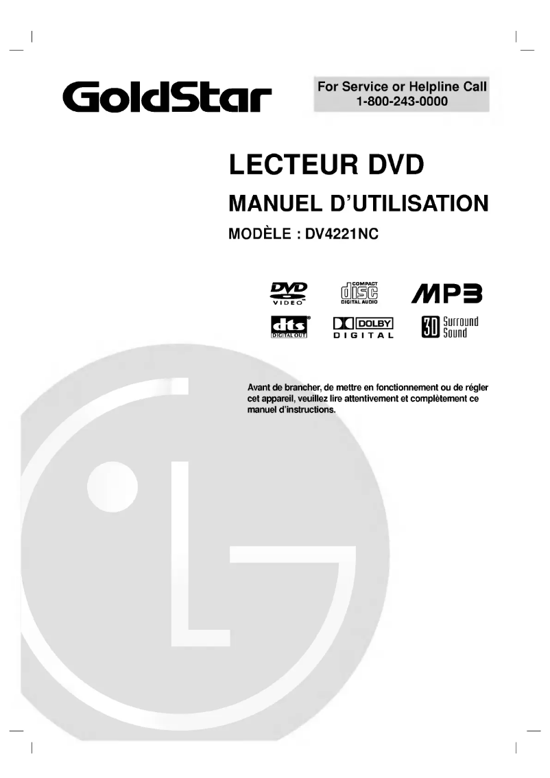 Page 1 de la notice Manuel utilisateur LG DV4221N