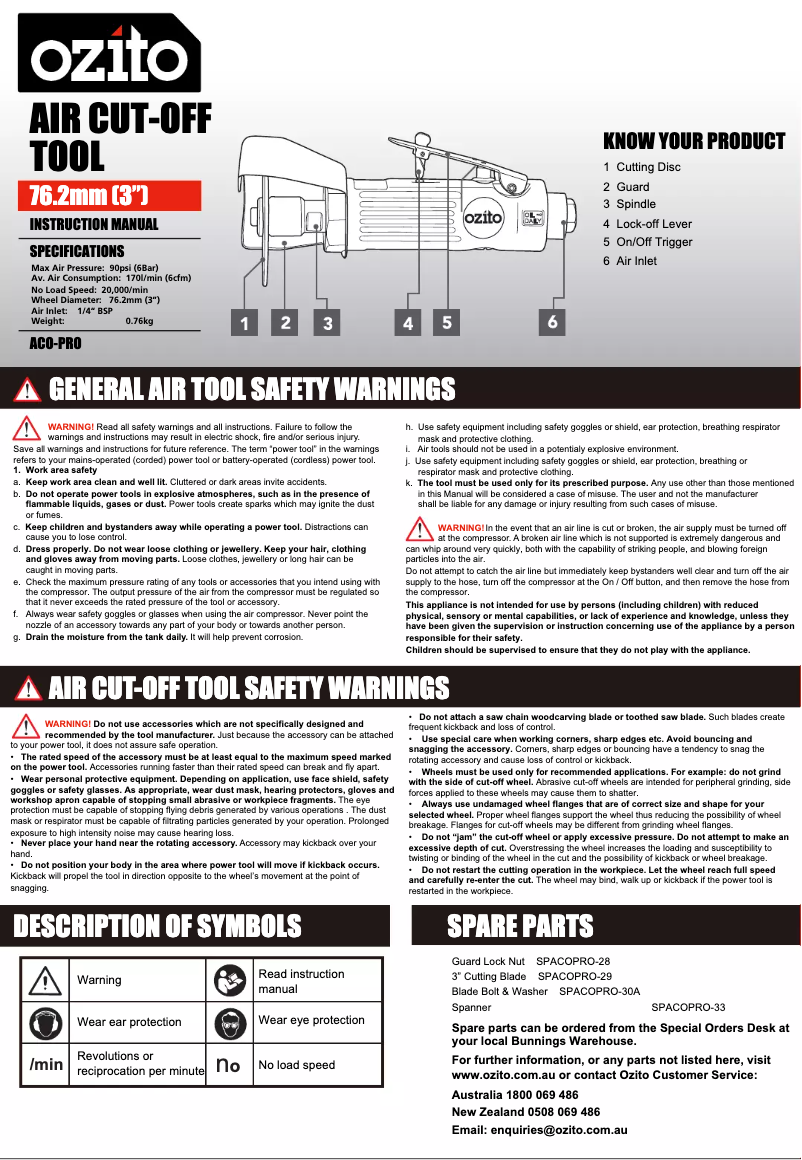 Page n°1 - Manuel utilisateur Ozito ACO-PRO