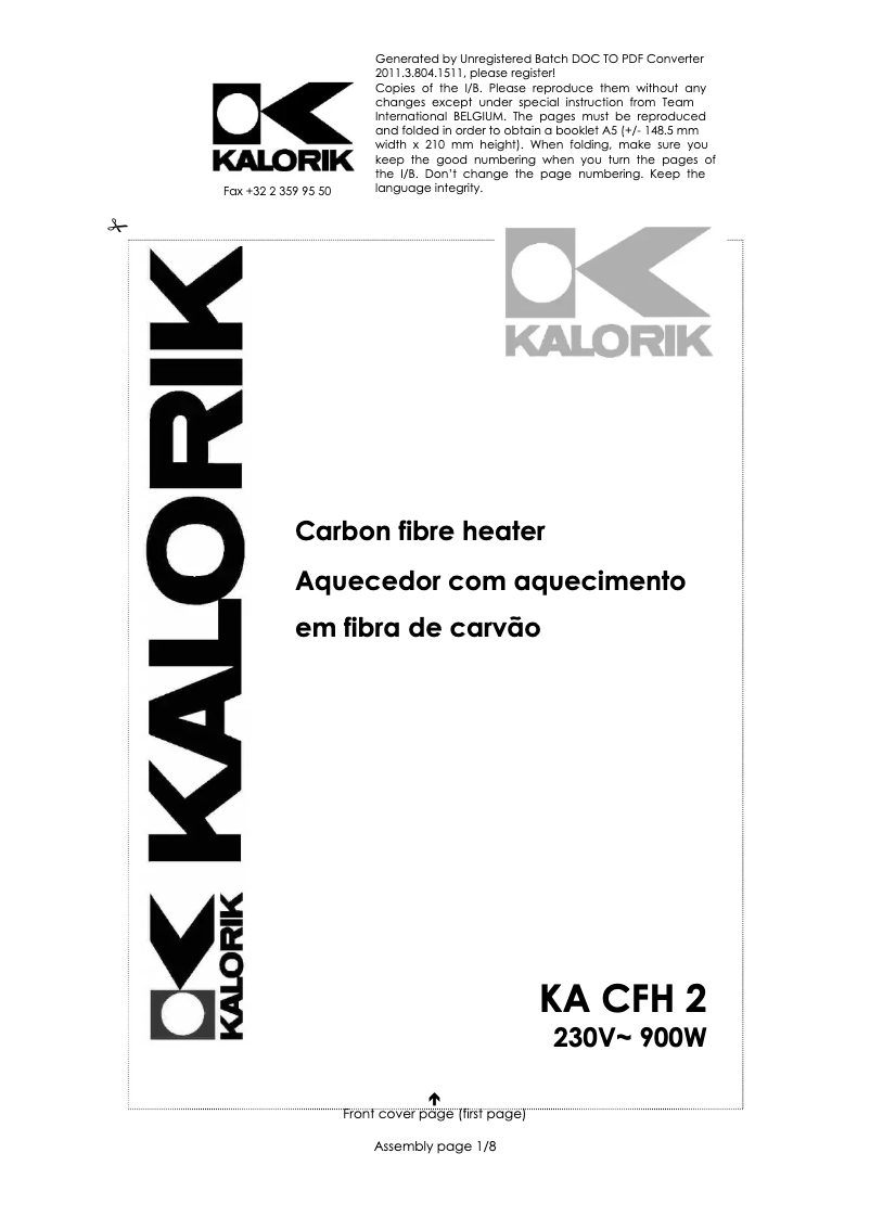 Page 1 de la notice Manuel utilisateur Kalorik KA CFH 2