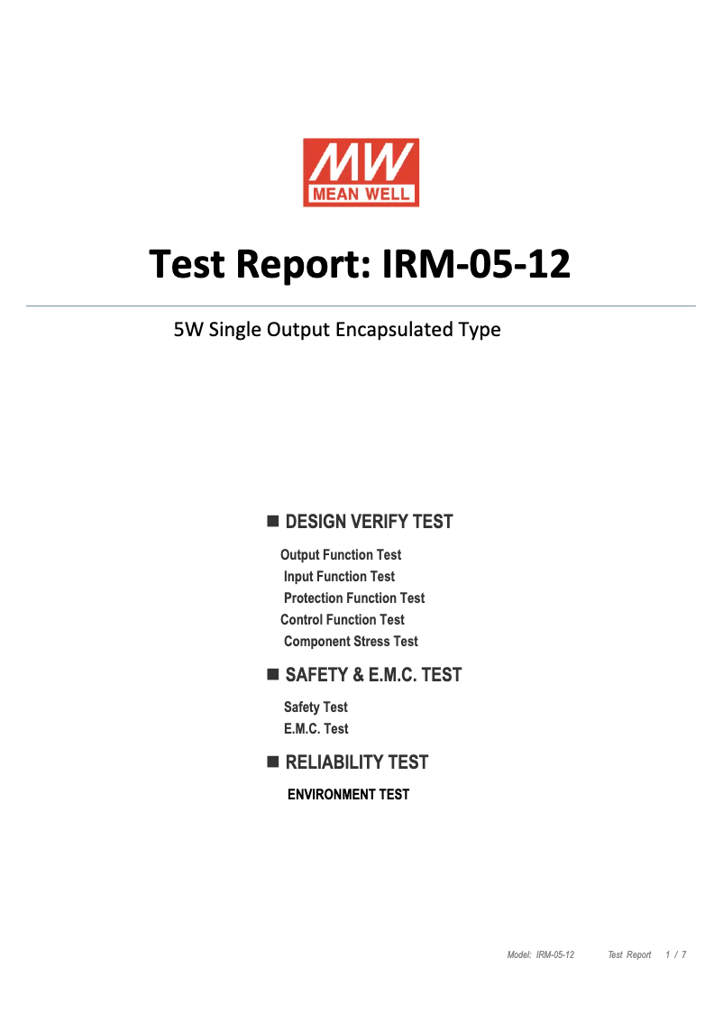 Page 1 de la notice Fiche technique Mean Well IRM-05-12